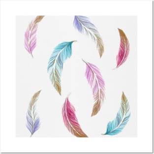 Colorful Watercolor feathers Posters and Art